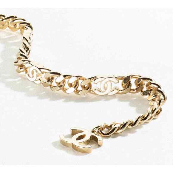 Chanel 22S Gold Chain Link Interlocking CC White Adjustable Runway Arm Bracelet - Picture 5 of 16